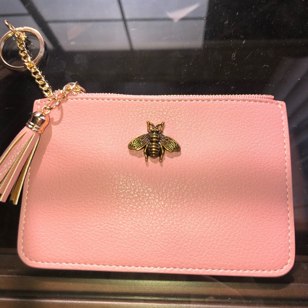 Leather Bee Card Holder with Key Chain